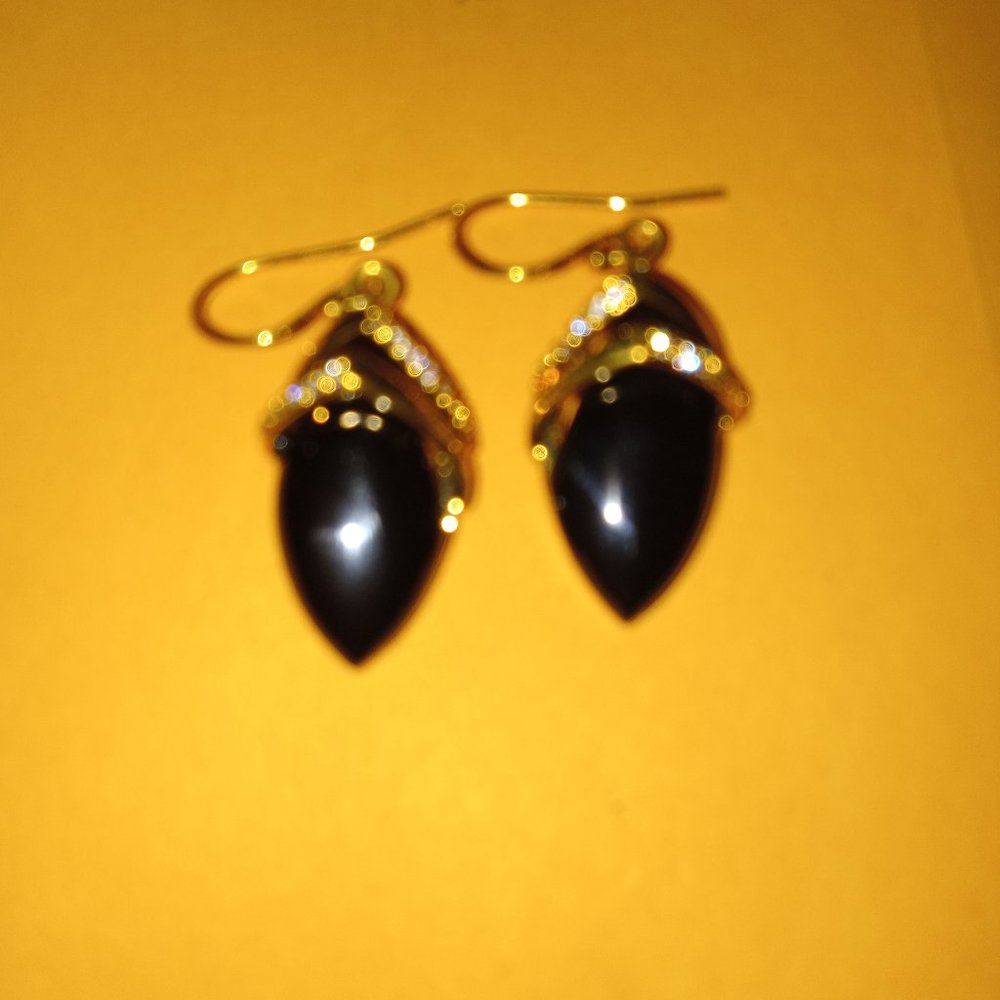 Black Onyx & Rhinestones Earrings